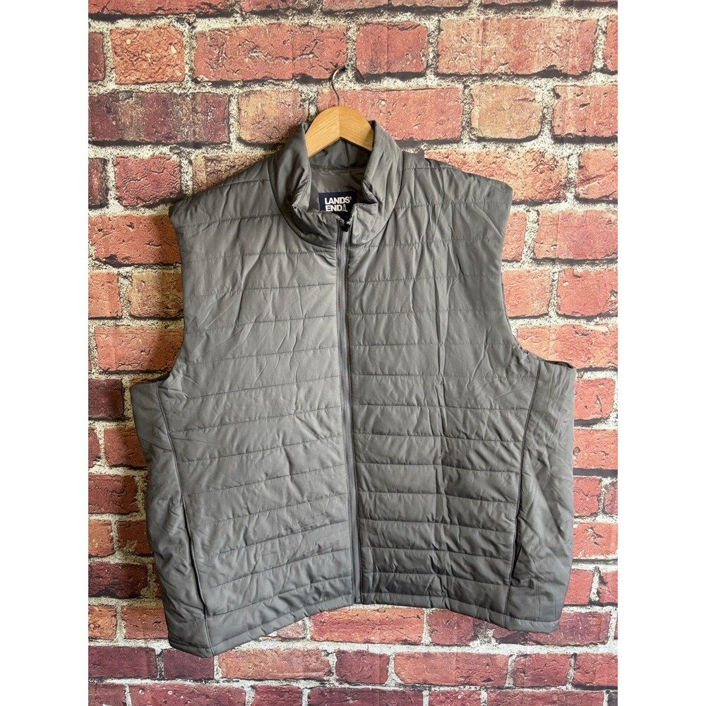 Lands End Mens Gray Quiled Sleeveless Full Zip Vest Size 2XL